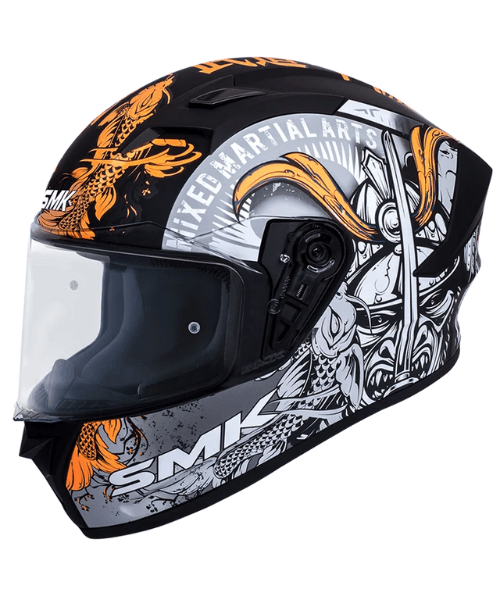 SMK Stellar Sports Samurai Gloss Black Orange Grey (GL276) Helmet