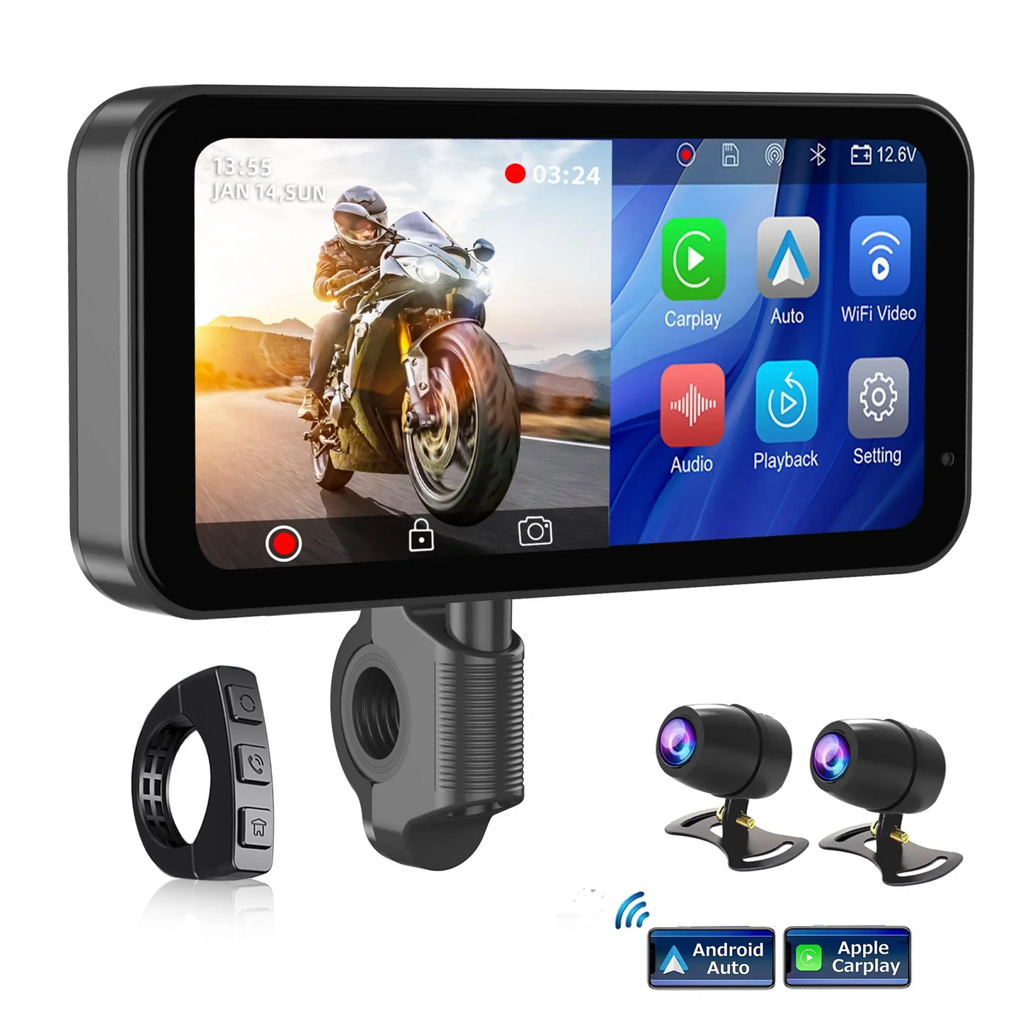 S3 ELITE 6.25 INCH MOTORCYCLE NAVIGATION WITH CARPLAY 2K HD SCREEN WITH CAMERA AND TPMS