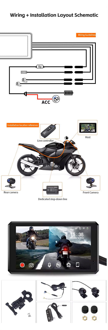 S2 Elite 5.5 inch Motorcycle Navigation Android Auto Carplay with GPS Camera and TPMS