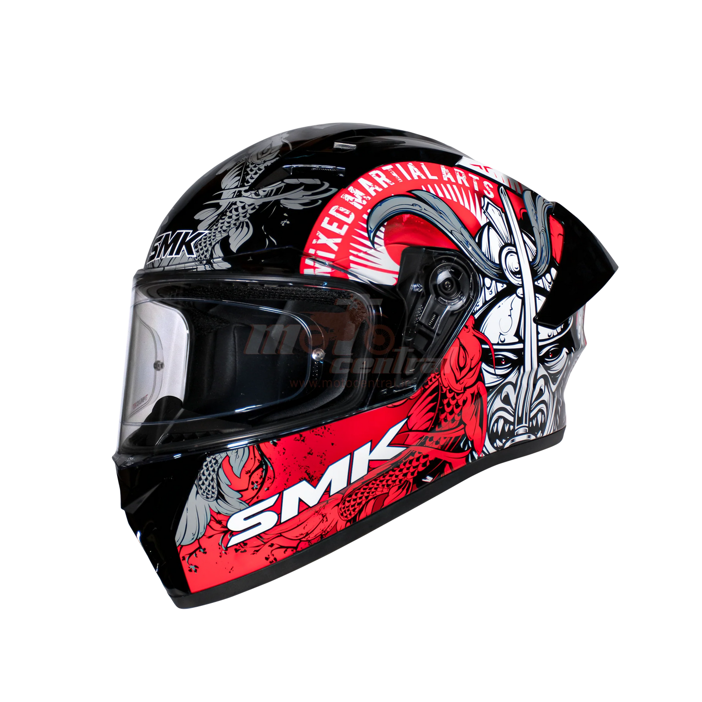 SMK Stellar Sports Samurai Gloss Black Grey Red (GL263) Helmet