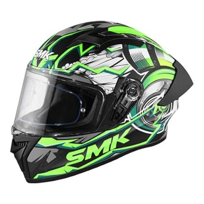 SMK Stellar Sports Turbo Matt Black Green Grey (MA286) Helmet