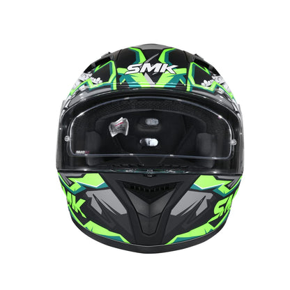 SMK Stellar Sports Turbo Matt Black Green Grey (MA286) Helmet