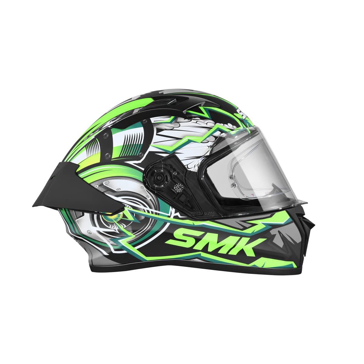 SMK Stellar Sports Turbo Matt Black Green Grey (MA286) Helmet