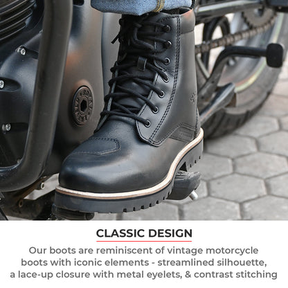 BRONSON - RETRO MOTORCYCLE RIDING BOOTS FOR MEN (BLACK)