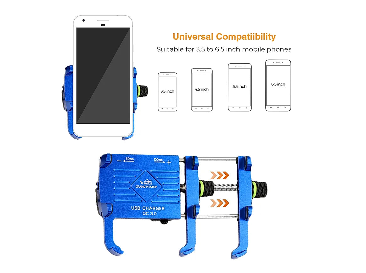 Claw Grip With Jaw Mobile Holder With Charger (Aluminium)- Blue