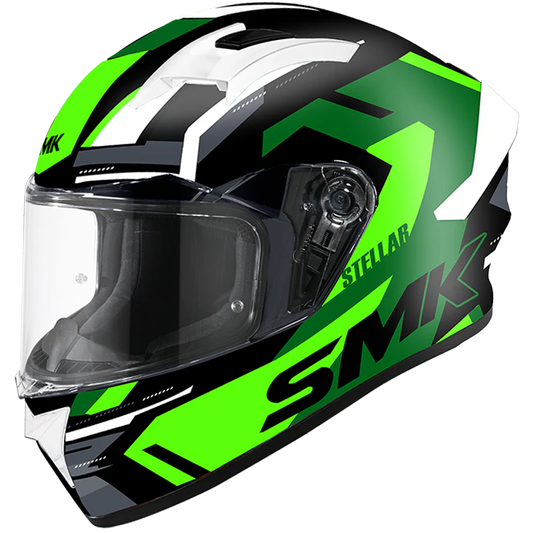 SMK Stellar Sports K Power Gloss Black Green Grey (GL286) Helmet