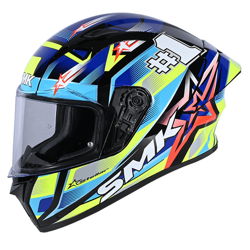 SMK Stellar Sports Uno Gloss Black Blue Yellow (GL254) Helmet