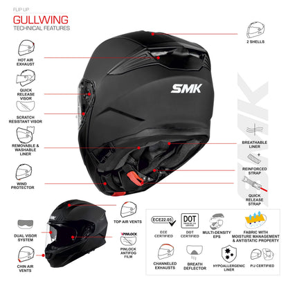 SMK Gullwing Navigator Black Grey Red Gloss (GL263) Helmet