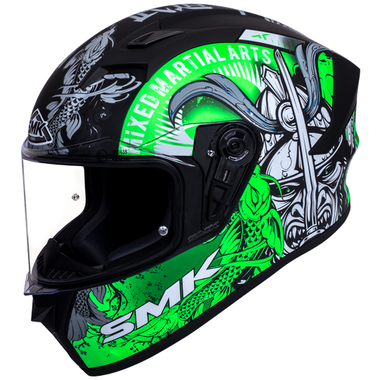 SMK Stellar Sports Samurai Gloss Black Grey Green (GL268) Helmet