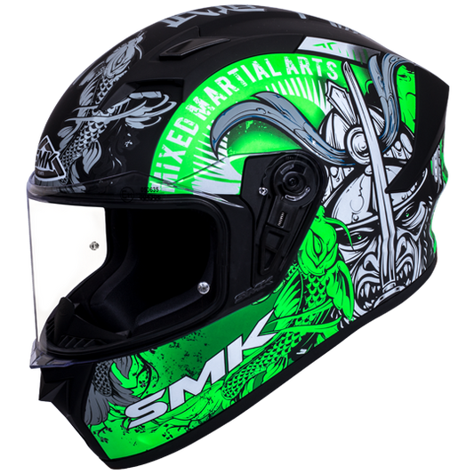 SMK Stellar Sports Samurai Gloss Black Grey Green (GL268) Helmet