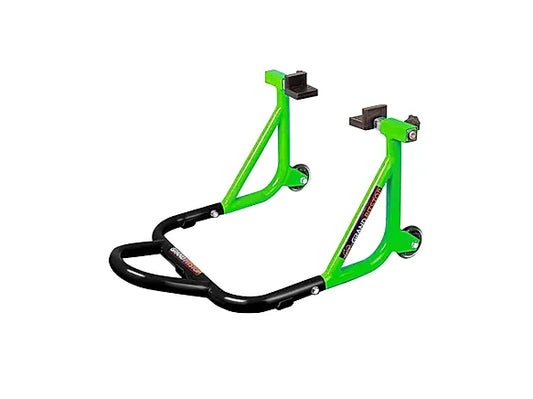 Dismantable Rear Paddock Stand with Skate Wheels - Black + Green - (Bike Wt upto: 450 kgs)