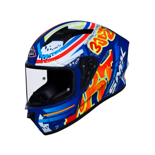 SMK Stellar Graffiti Gloss Blue Red Orange (GL537) Helmet