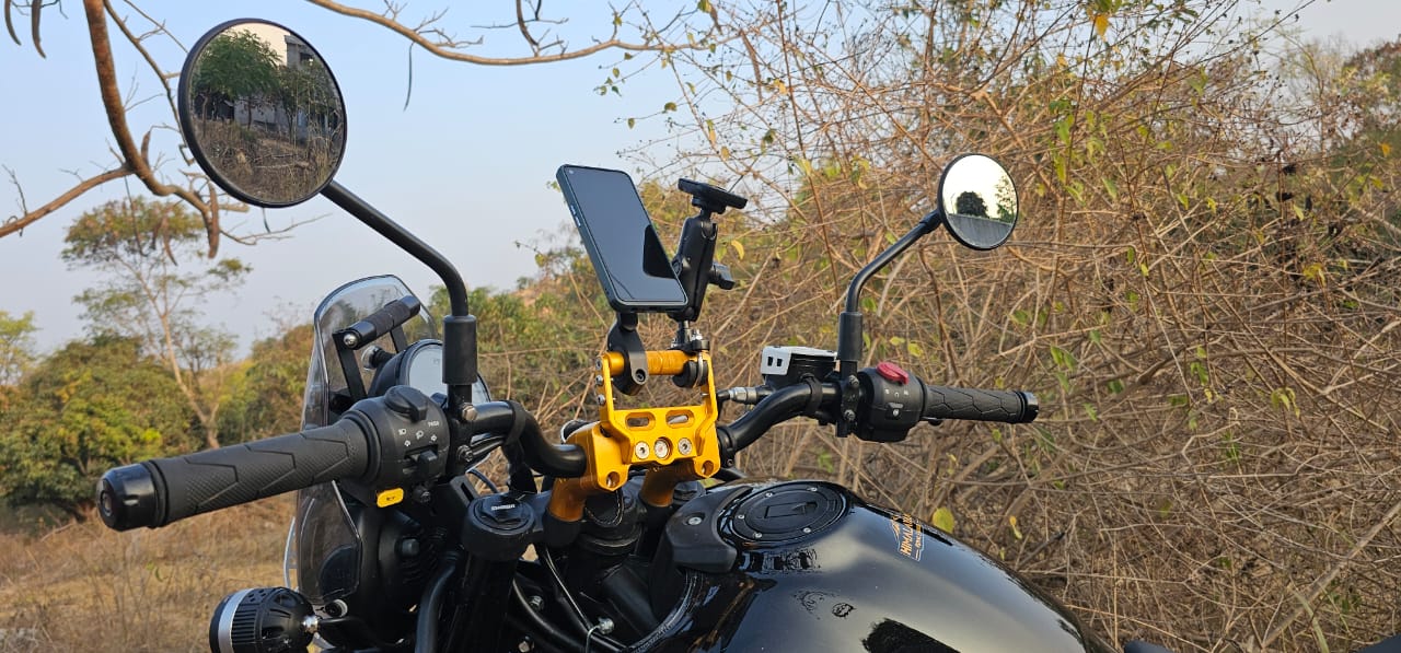 HANDLE BAR RISER WITH MOBILE MOUNT FOR HIMALAYAN 450 - Gold