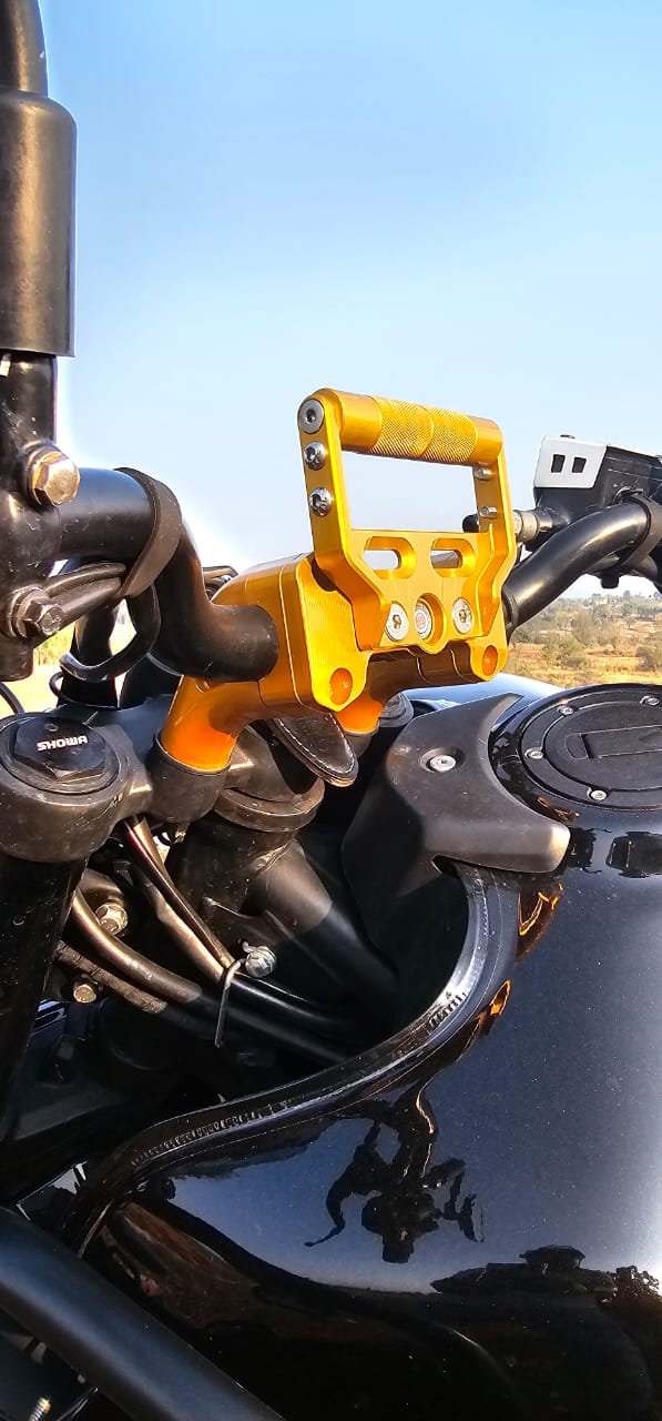 HANDLE BAR RISER WITH MOBILE MOUNT FOR HIMALAYAN 450 - Gold