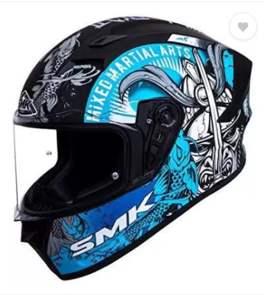 SMK Stellar Sports Samurai Matt Black Grey Blue (MA265) Helmet