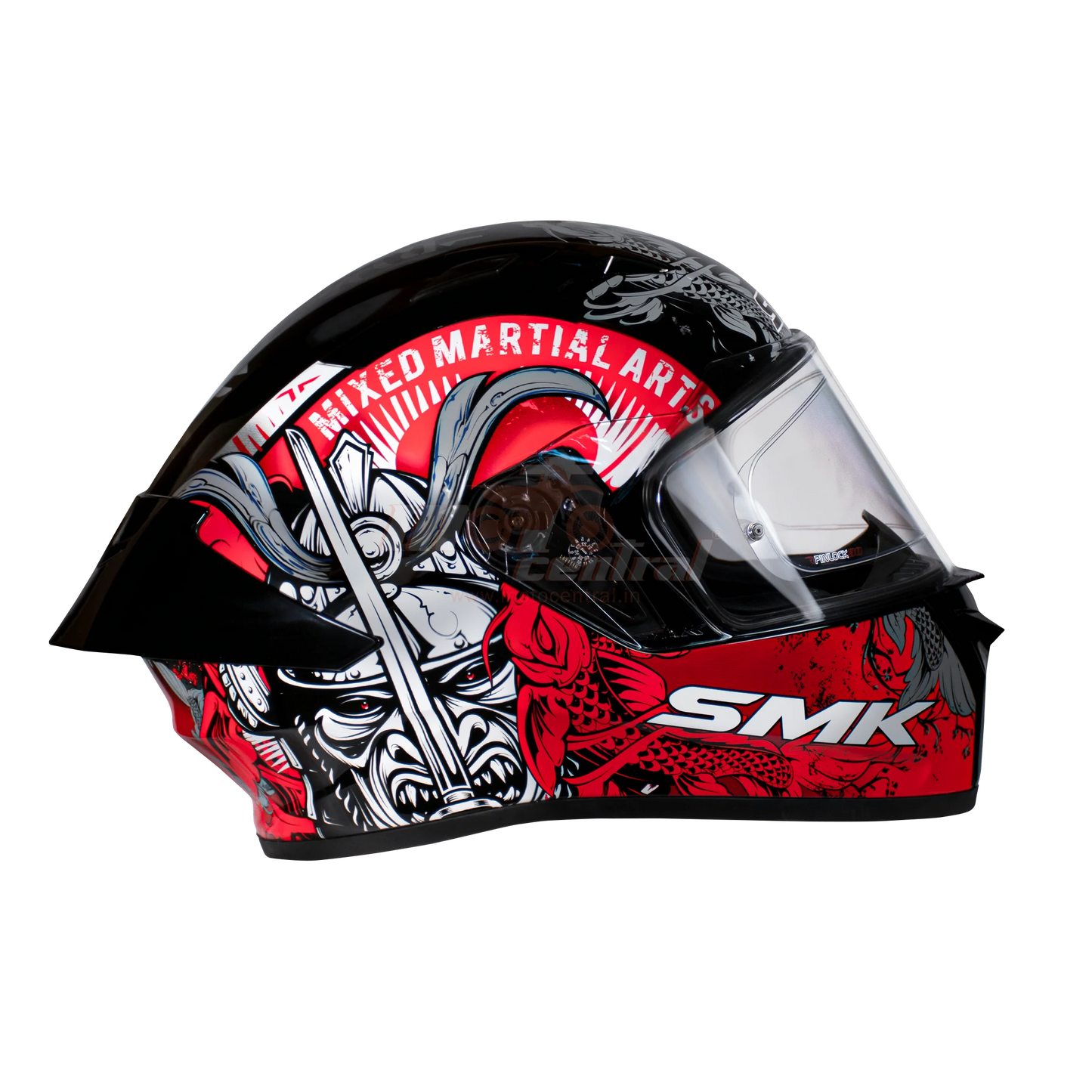 SMK Stellar Sports Samurai Gloss Black Grey Red (GL263) Helmet