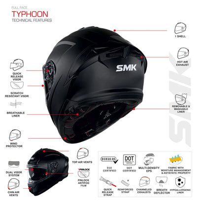 SMK Typhoon Style Gloss Black Blue (GL275) Helmet